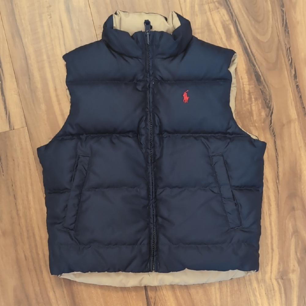Ralph Lauren Navy and Tan Kids Puffer Vest